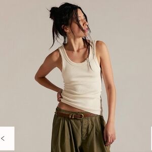 We The Free Rowan Tank Top Ivory Size L Ribbed Lace Trim